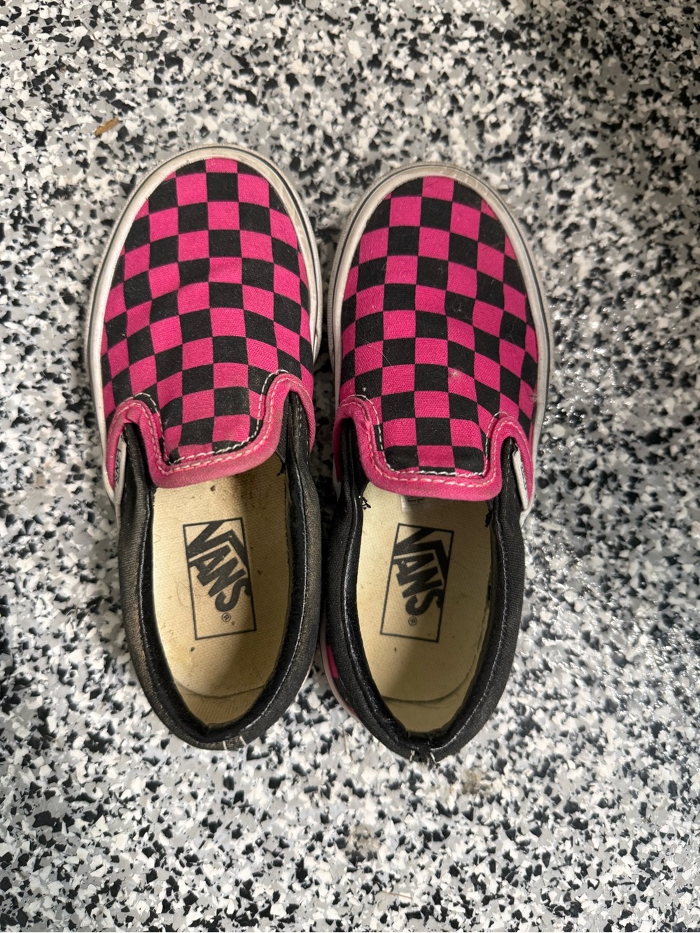 Vans Kids Slip-On Checkerboard Sneakers — Pink & Black